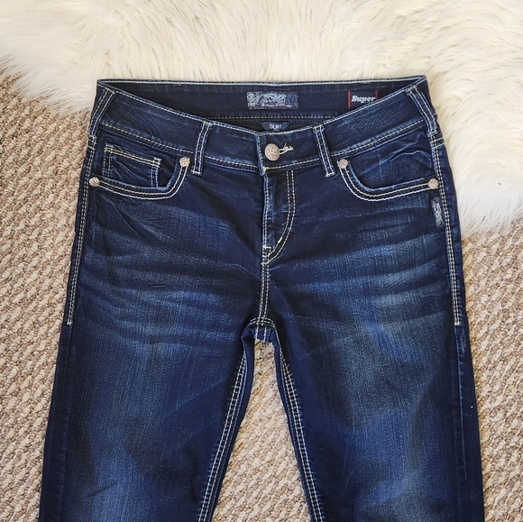 Silver Jeans Suki Mid Slim Jean Dark Wash Short Petite Stretchy Basic Denim - Picture 5 of 12